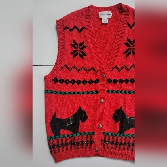 American Vintage | Preppy Scottish Dog red plaid knit sweater vest | WMS M - Picture 4 of 8